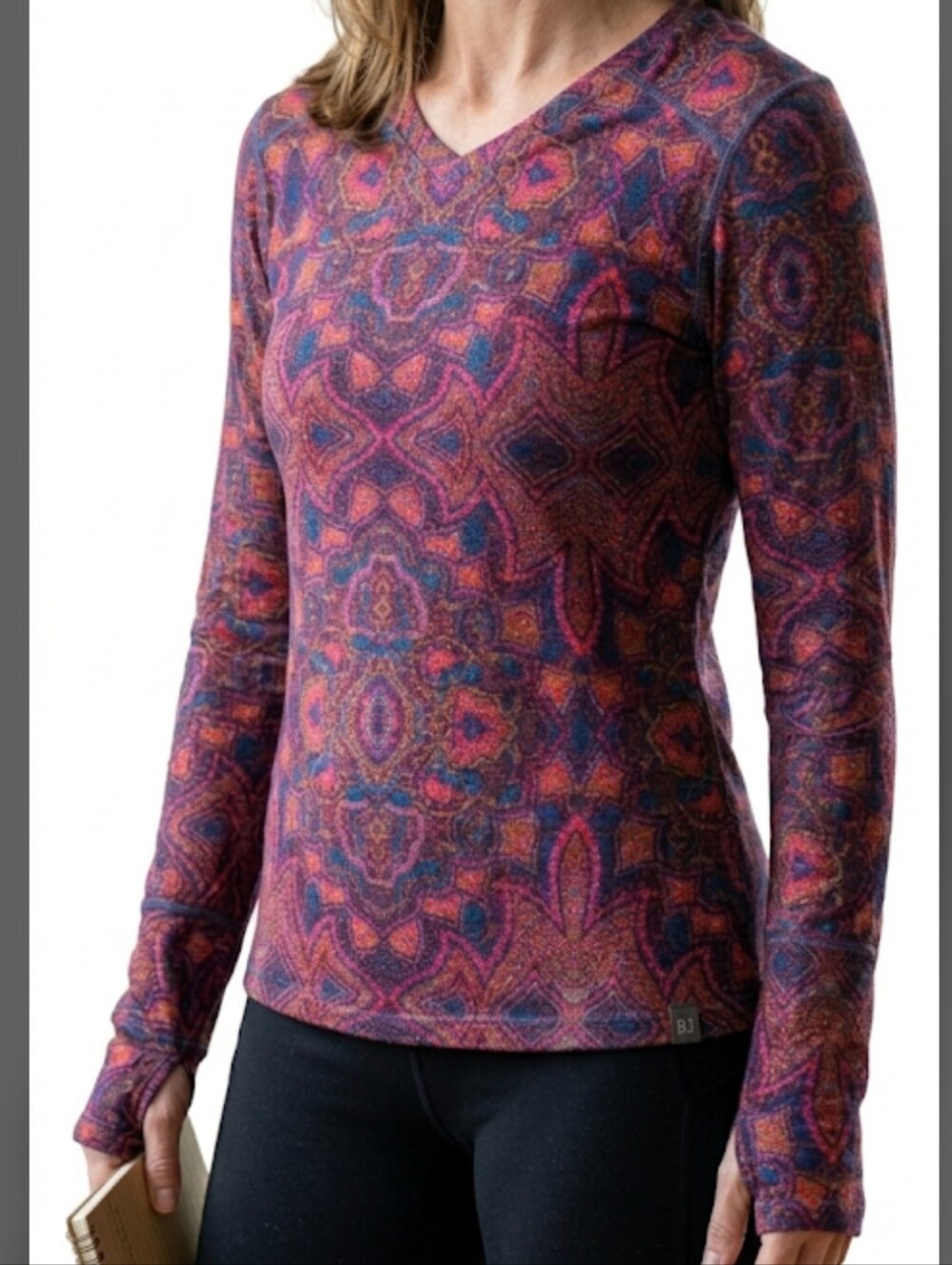 Title Nine Long Sleeve Shirt Base Layer Paisley Mandala Geometric Yoga Athletic